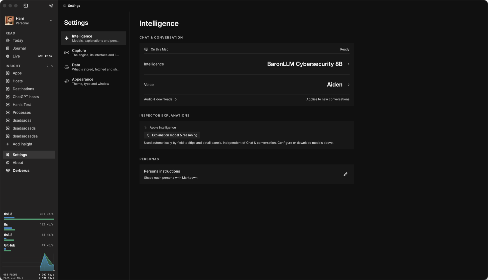 Settings: capture, models, connected agents